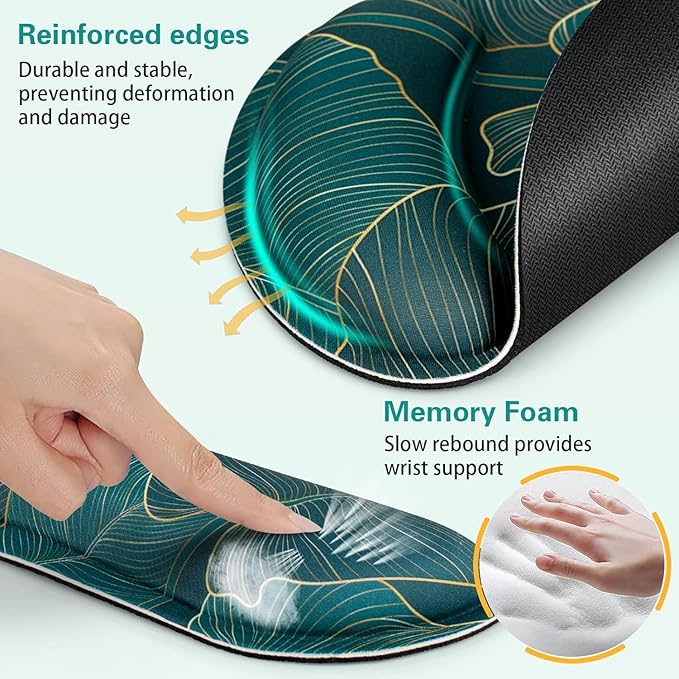Mouse Pad with Wrist Rest Set, 3-in-1 Wrist Support Mousepad Set, Gaming Mat Pad with Anti-Skid Base,Ergonomic Mouse Pad Green,Memory Foam Gel Wrist Rest for Computer Keyboard