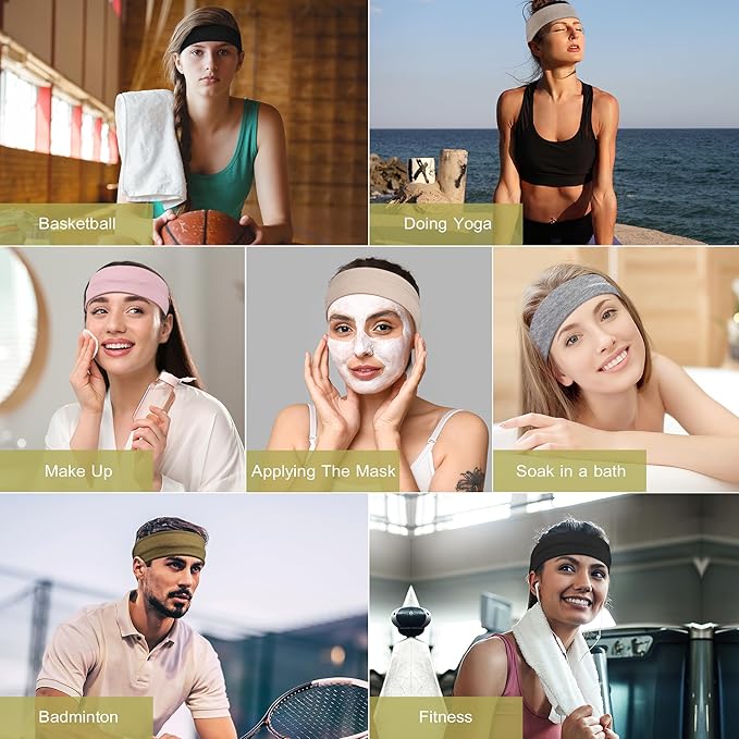 Ztomine Headbands for Women, 8pcs Stretchy Non Slip Soft Cotton Cloth Hair Bands for Sports, Workout, Yoga and Running