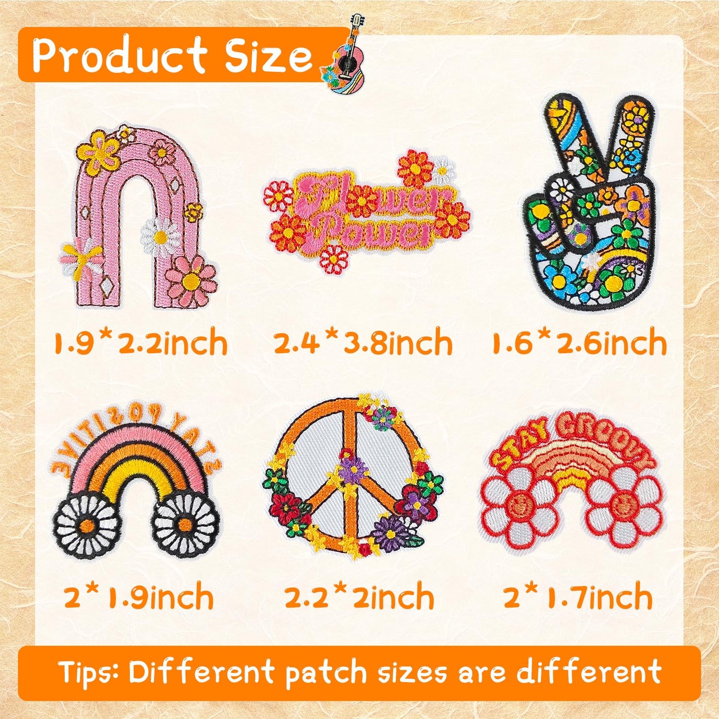 RF-patch 48Pcs Hippie Iron on Patches for Girl, Embroidered Boho Iron on/Sew on Patch for Clothes, Hats, Jeans, Dress, Backpacks, Etc