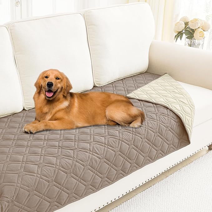 Smiry Reversible Waterproof Couch Covers for Sofa, Washable Dogs Pet Couch Covers for 3 Cushion Sofa Pet Friendly, Water Resistant Furniture Protector Slipcover, Geometric (30"x70", Taupe/Beige)