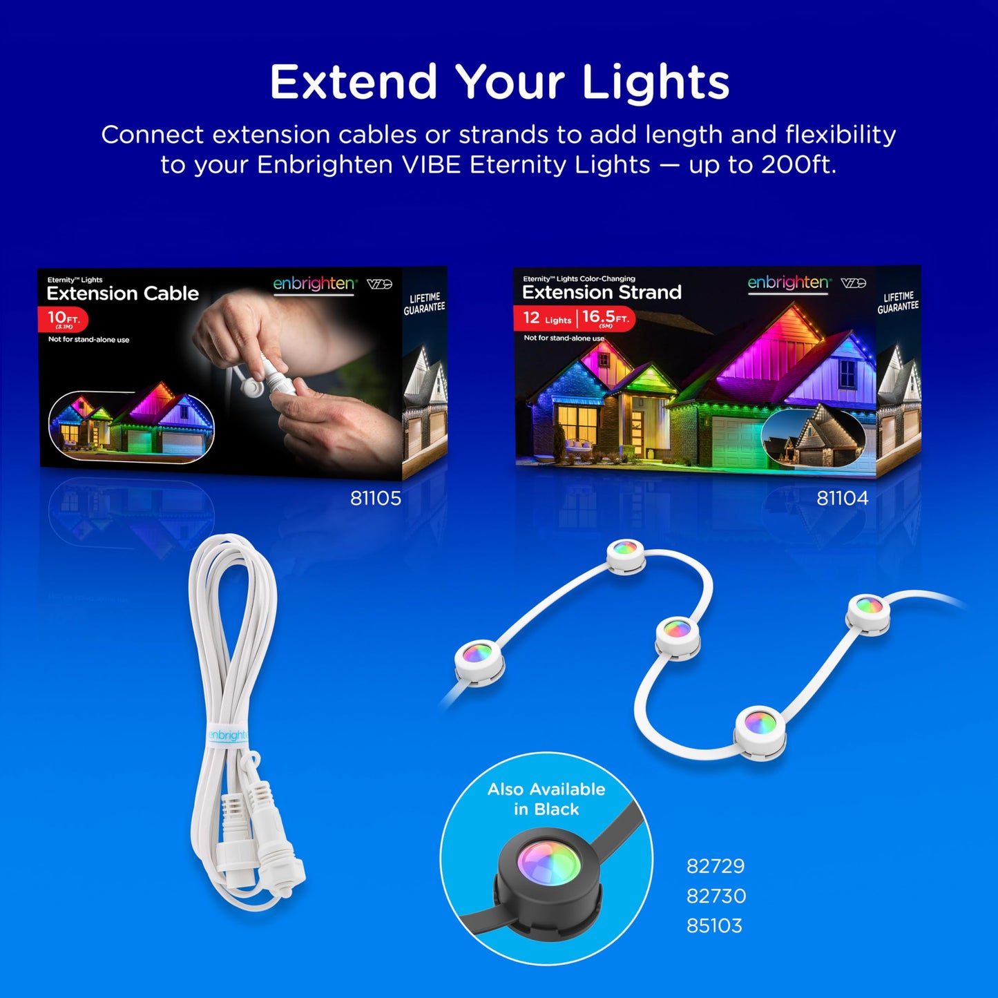 Enbrighten Vibe Eternity Permanent Outdoor Lights for House, 100 Feet, 72 RGBWIC LEDs, Close Spacing, 33lm, Color Changing, Christmas, Eave Lighting, Smart App, Works with Alexa, Google Home, 81103