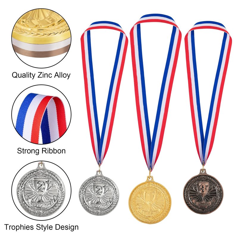Dyshri 12 Pieces Gold Silver Bronze Award Medals, 1st 2nd 3rd Award Medals Metal Winner Medals Prizes with Neck Ribbon for Sports, Competitions, Olympic Style, 2 Inches