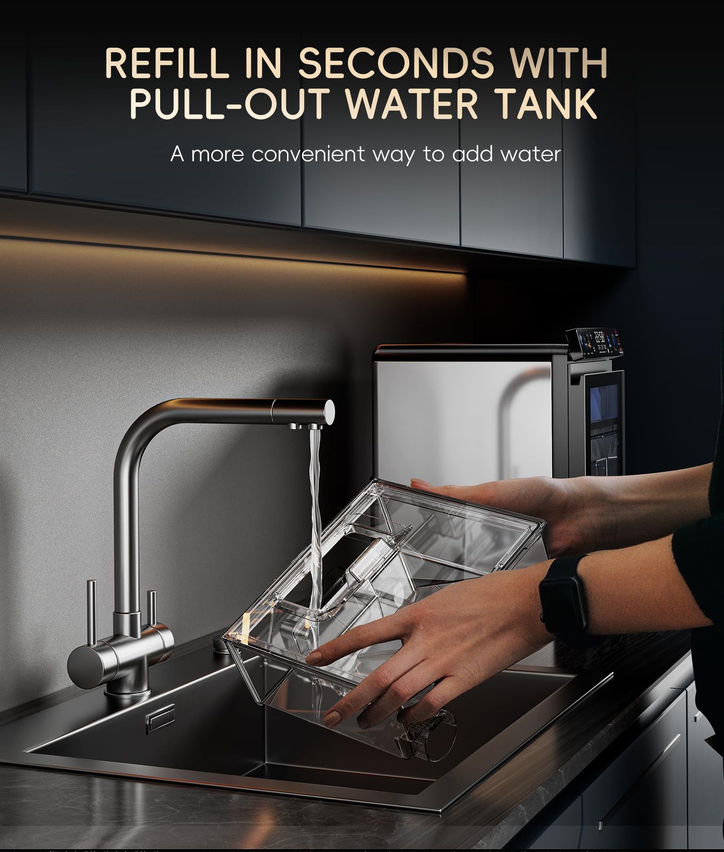 ecozy Smart Nugget Ice Maker Countertop, First Full-Color Smart Panel Ice Machine with APP Control, Double-Layer Insulation, 44 lbs/24H Soft Pellet Chewable Ice, Pull-Out Water Tank, Self-Cleaning