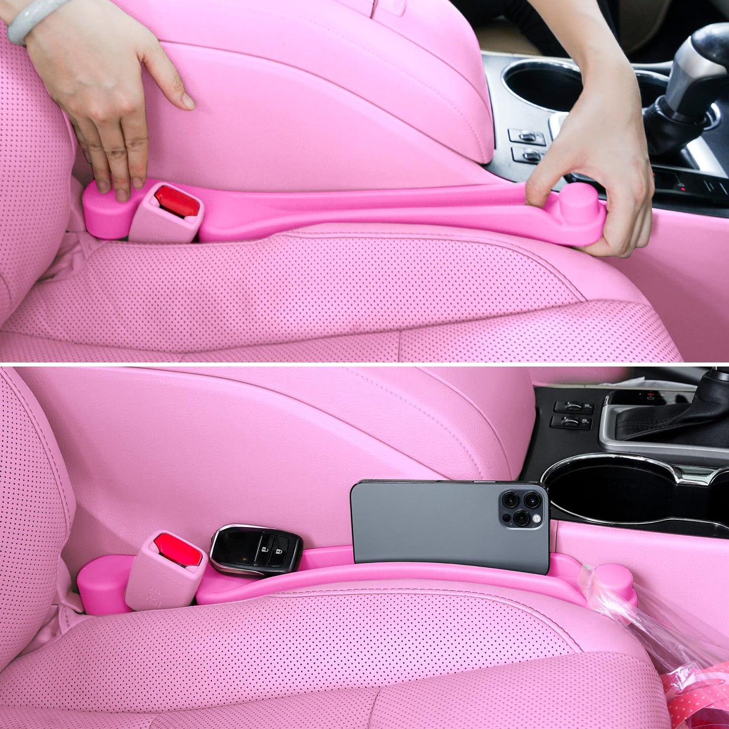 Givifive Car Seat Gap Filler Set of 2, 3IN1 Seat Side Gap Filler Plug with Storage Slot & Hook Function, Soft Foam Universal Fit Car SUV Truck Fill Gap Between Seats Console Organizer (Narrow Pink)