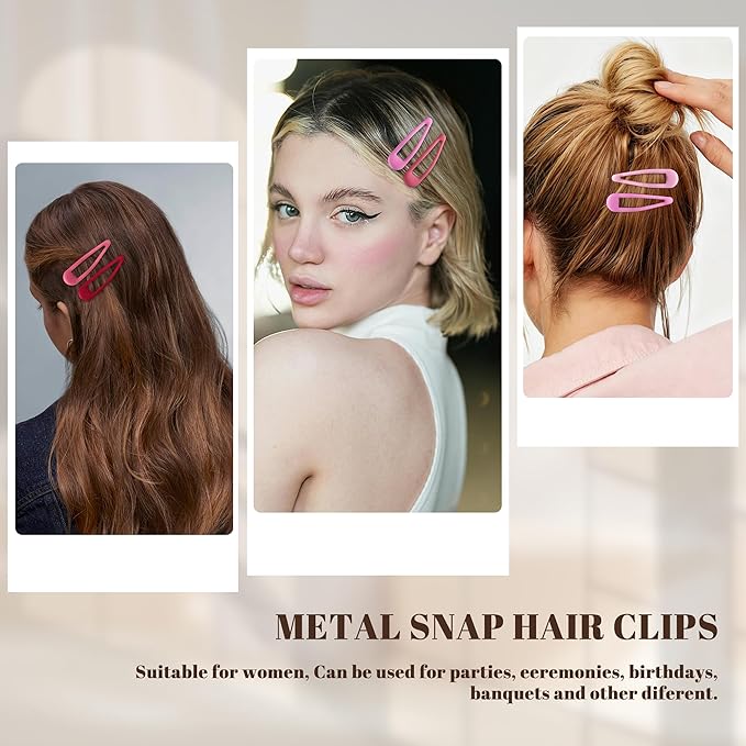 Small Hair Barrettes For Women No Slip Metal Snap Clips For Thin And Fine Hair,Matte Black Red Pink,20 PCS,1.97 x 0.5 Inch.
