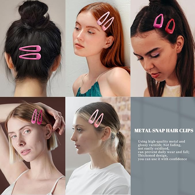 20 PCS Metal Snap Hair Clips Water Drop No Slip Barrettes for Women Bright Small Hair Clips For Thick And Thin Fine Hair,Red Pink Rose Red,1.97 x 0.5 In.