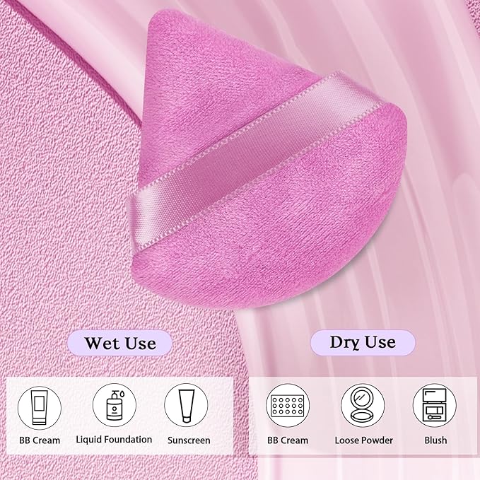 Pimoys 6 Pcs Powder Puff, Face Soft Triangle Makeup Puff Velet Makeup Sponge for Loose Powder (Purple)