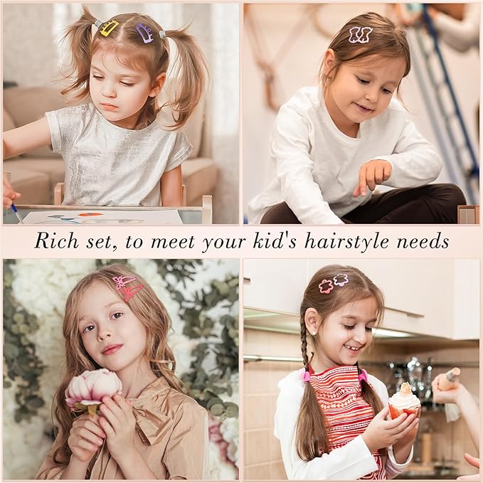 obeoby 82 Pcs 5 Styles Colorful Hair Clips for Girls, Metal Snap Cute Butterflies Flowers Pattern Barrettes for Girls Baby Toddlers Hair Accessories Stocking Stuffers Christmas Gifts