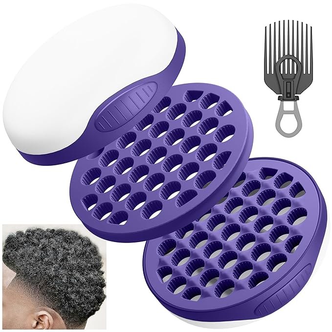 Silicone Curl Brush,Africa Comb,Magic Curly Hair Brush Twist Hair,Afro Pick,Men Women Boys Girls Wave Curler Tool,1 Set (Purple)