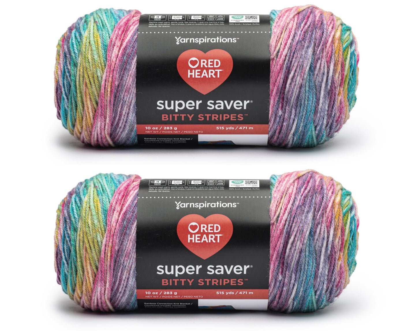 Red Heart Super Saver Bitty Stripes Unicorn Mane Yarn - 2 Pack of 283g/10oz - 100% Acrylic - #4 Worsted (Medium) - 515 Yards - Knitting/Crochet