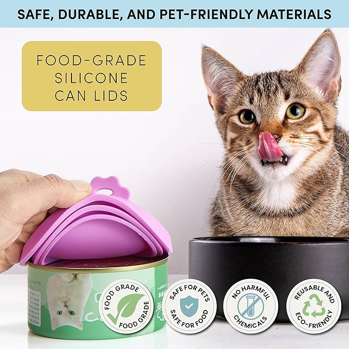 4 Pack Universal Pet Food Can Covers Lids - One fit 3 Standard Size Cans for Cats and Dogs Food Cans - Easy to Clean - Safe Silicone - Aurora Greens