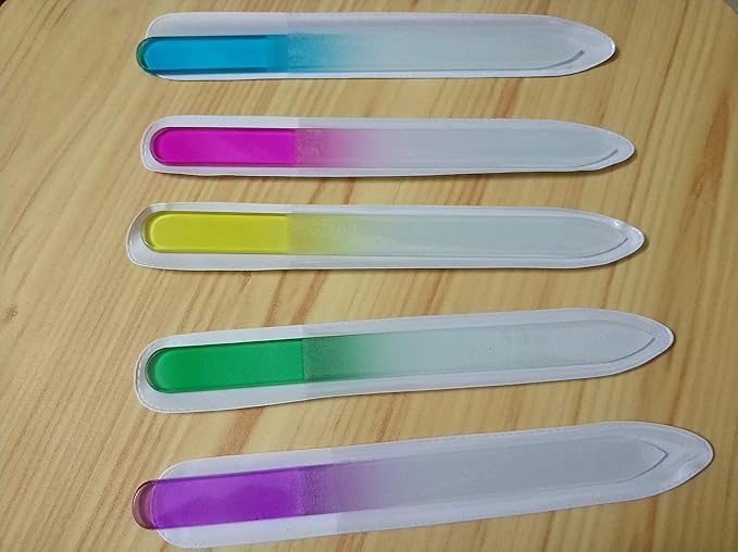 Premium Crystal Glass Nail Files Manicure Set, Professional Double Sided Pedicure Files - Best Glass Nail Files for Natural Nails - Mix Color - 5 Pieces