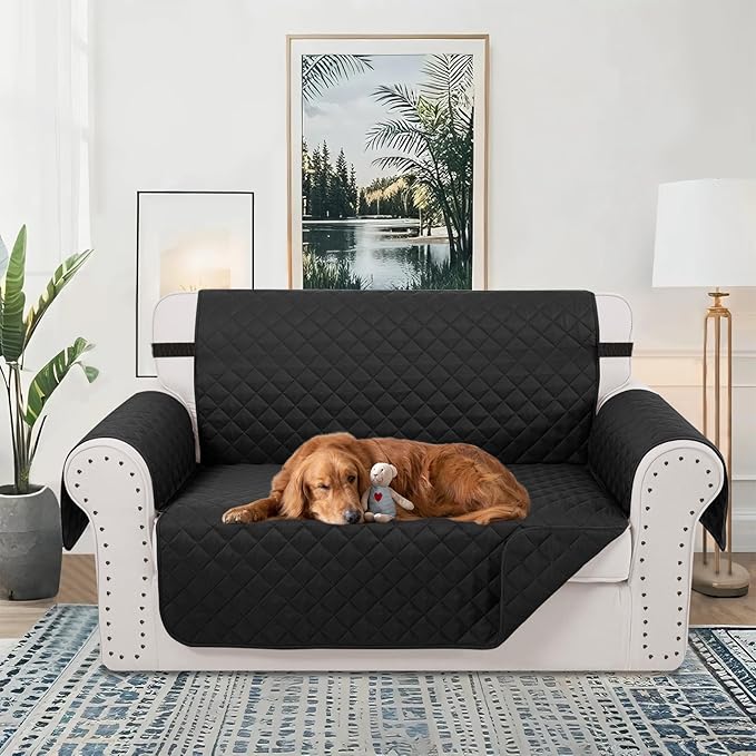 Reversible Loveseat Sofa Covers Couch Cover Furniture Protector(Loveseat,Black/Black)