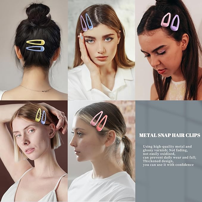 20 PCS Metal Snap Hair Clips Water Drop No Slip Barrettes for Women Bright Small Hair Clips For Thick And Thin Fine Hair,Yellow Blue Purple Pink,1.97 x 0.5 In.