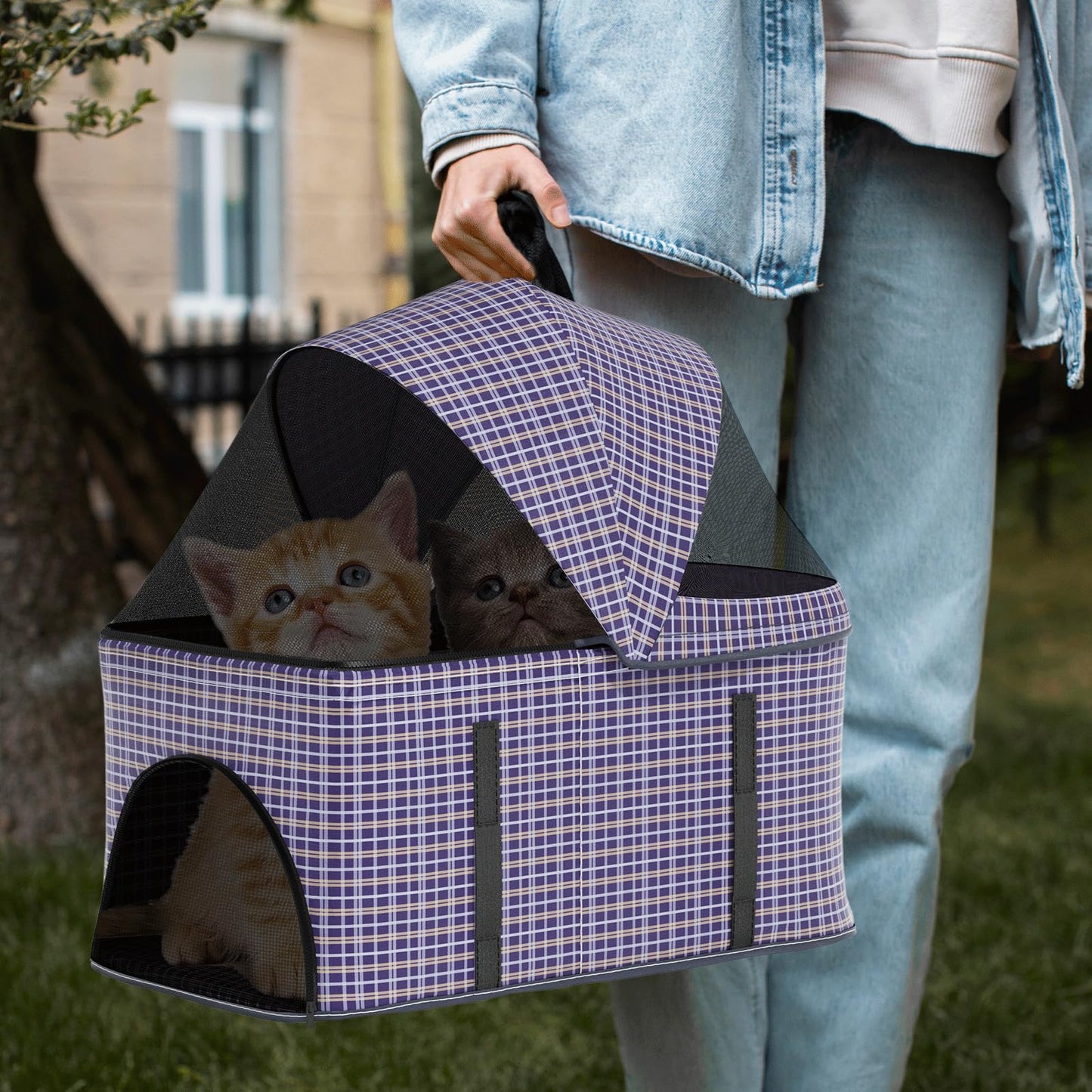 Magshion Foldable Pet Stroller, 3-in-1 Dog Travel Jogger with Detachable Carrier, Cup Holder, Storage Basket, Folding Carrier for Small/Medium Dogs & Cats Up to 33 lbs, Plaid