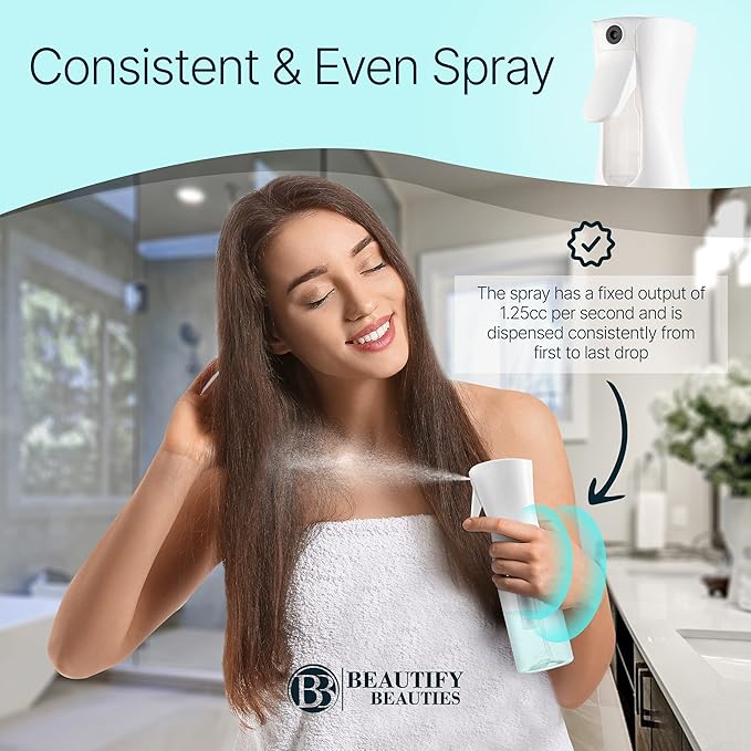 BeautifyBeauties Hair Spray Bottle – Ultra Fine Continuous Water Mister for Hairstyling, Cleaning, Plants, Misting & Skin Care (Black, 6.8 Ounces)