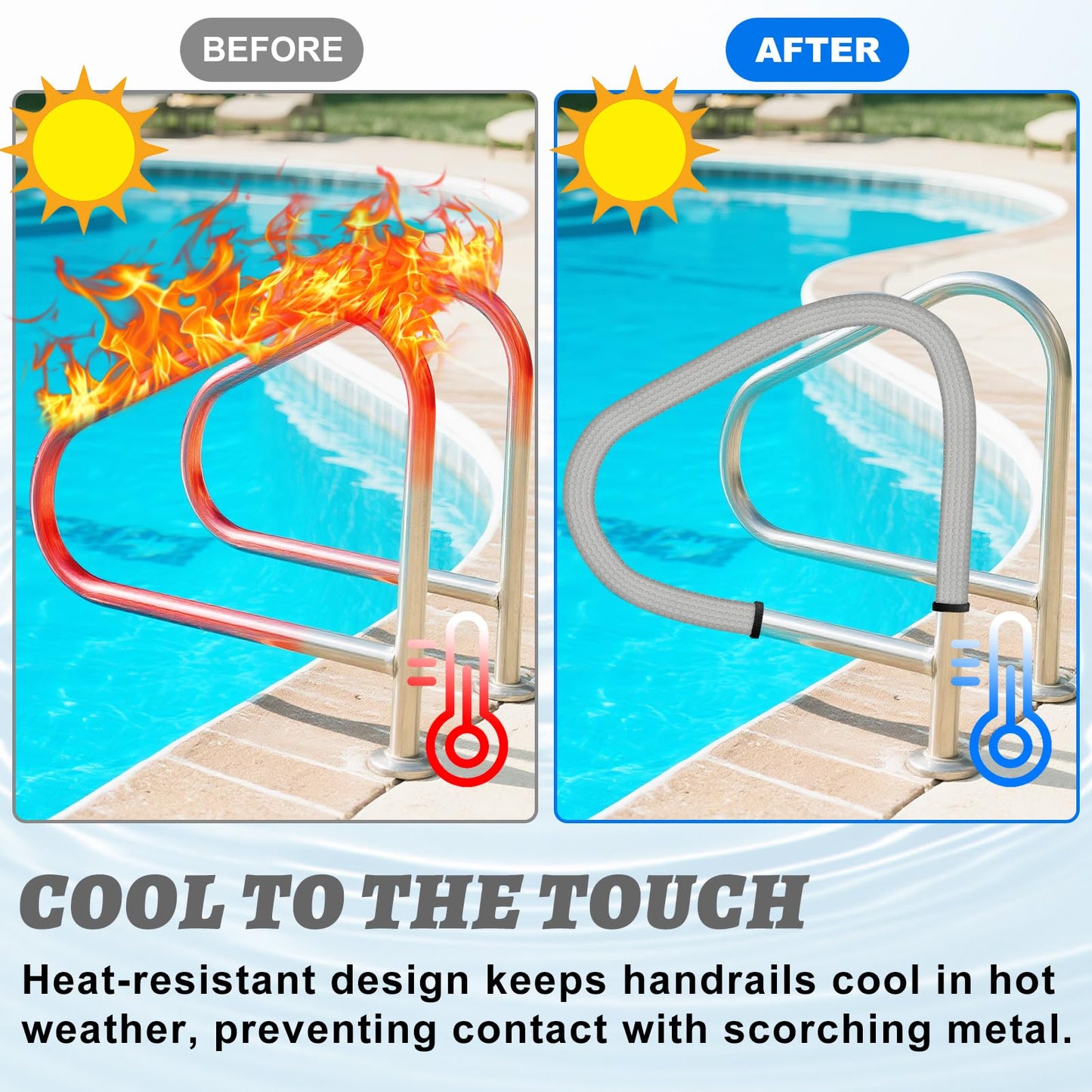Kakolvan Swimming Pool Handrail Cover, Non-Slip Railing Handle Grip Covers with Zippers, Fit Most Above/Inground Pool Hand Rails, Cooling, Soft & Comfortable Touch Ladder Sleeve (4 Ft, 1 Pack)