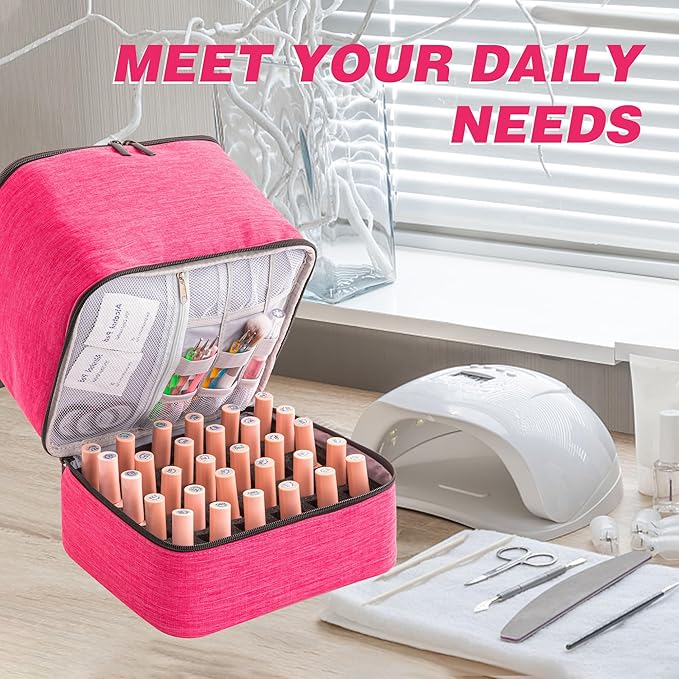Travel Nail Polish Organizer, Holds 30 Bottles (15ml), Double-layer Nail Polish Carrying Case, Large Capacity Portable Storage Bag for Nail Varnish and Manicure Set
