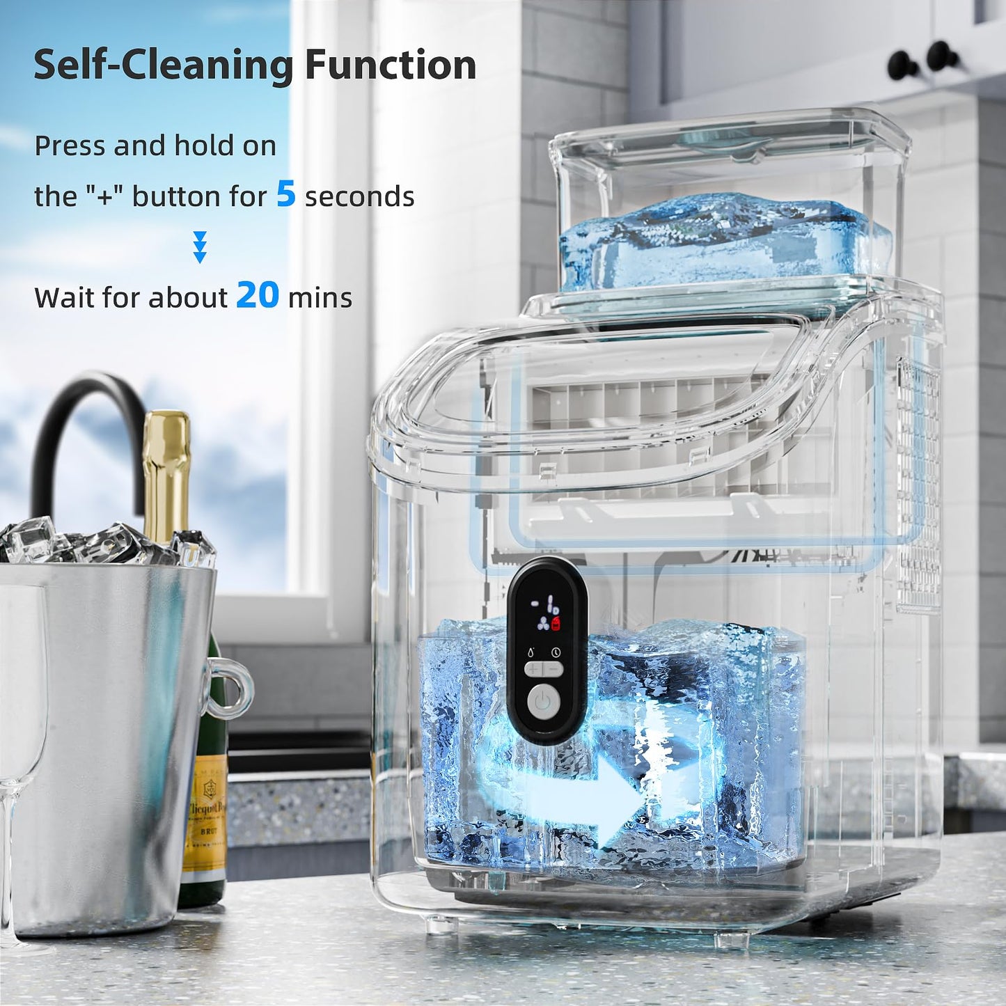 Electactic Countertop Ice Cube Maker Machine with External Water Tank,16Pcs/5Mins,34Lbs/Day,2 Ways to Add Water,Portable Compact Small Ice Maker with Self-Cleaning,Perfect for Home/Kitchen/Camping/RV