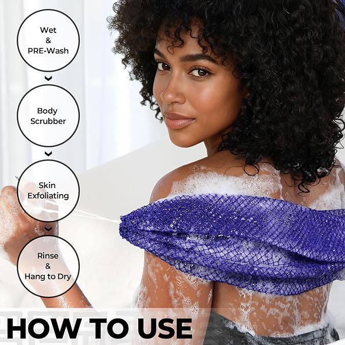 African Net Sponge Authentic - 2 Pieces 53in Stretched Length Exfoliating Body Scrubber Bath Sponge - Loofah Washcloth Back Scrub for Shower Body Exfoliator