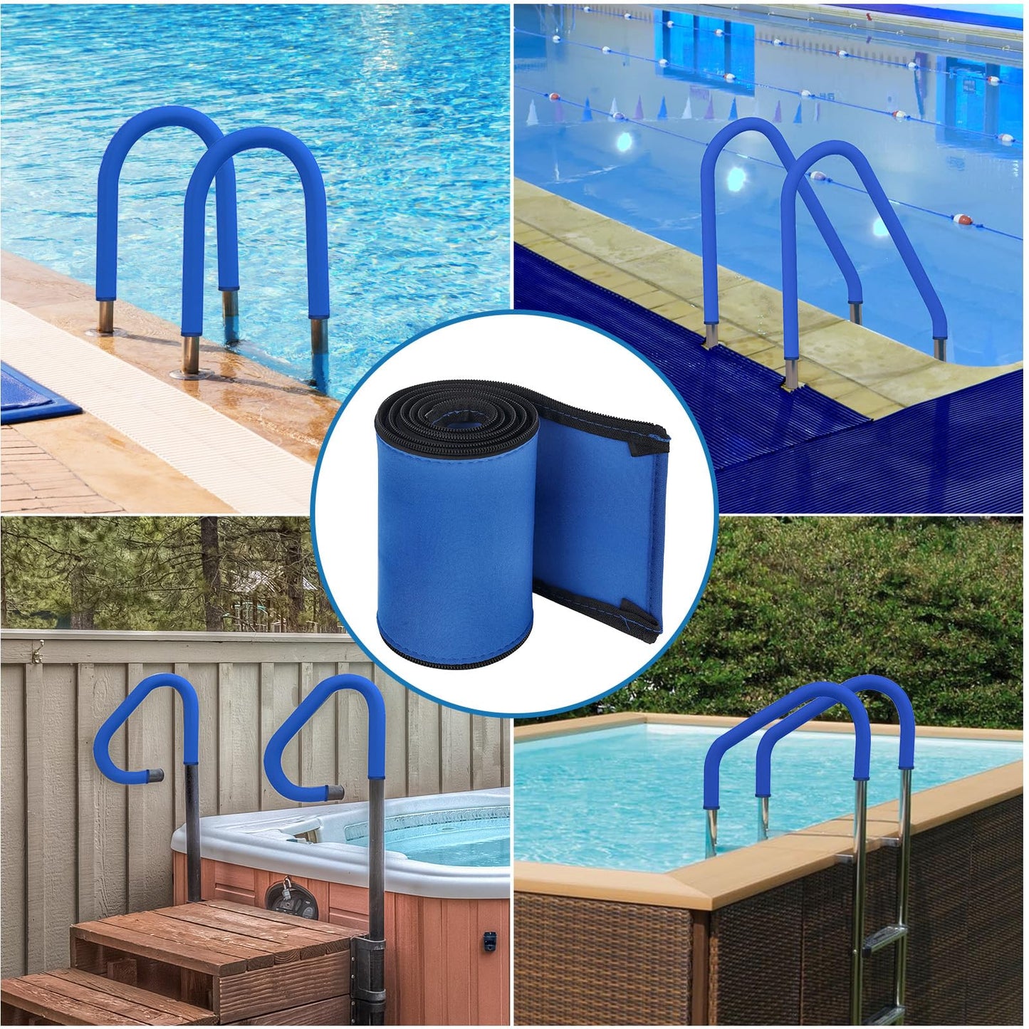 KETNET Pool Handrail Covers with Zippers for Inground Swimming Pools Hand Rail Cover, 4-10 ft Non Slip Cool Touch Heat Resistant, Blue, Anti-Slip Swim Pool Railing Ladder Handle Grip 6 Feet 1 Pack