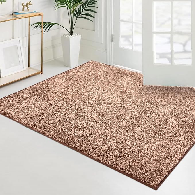 PURRUGS Easy Care Area Rug 4ft x 6ft, Non-Slip Machine Washable Entryway Rug, Dog Door Mat, Stain Resistant Accent Rug for Hallway, Living Room, Bedroom and Mudroom, Brown-Light Cream
