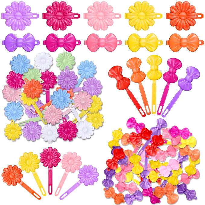 Janinka 72 Pieces Plastic Self Hinged Barrettes: Colorful 80s 90s Cartoon Hairpins and Clips for Girls and Toddlers (Multicolor, Delicate)