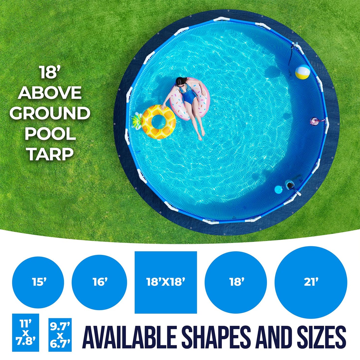 18 Ft Round Pool Liner Pad - Mat Tarp for Under Pool, Above Ground Pool Mat, Pool Ground Cloth, Pool Bottom Pad, Waterproof PE Tarp, Puncture Protection & Extend Liner Life
