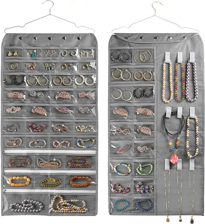 BB Brotrade Hanging Jewelry Organizer,Accessories Organizer,56 Pocket Organizer for Holding Jewelries (Grey-56 Pockets)