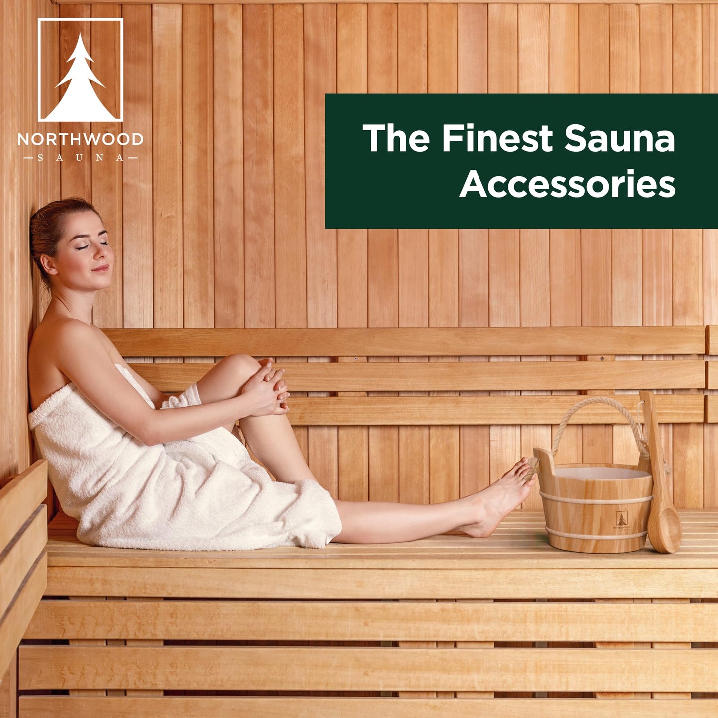 Northwood Sauna - Sauna Bucket and Ladle Set - Handmade from Canadian Red Cedar Wood - Natural Rope Handle - 1 Gallon (4 Liters) Water Capacity