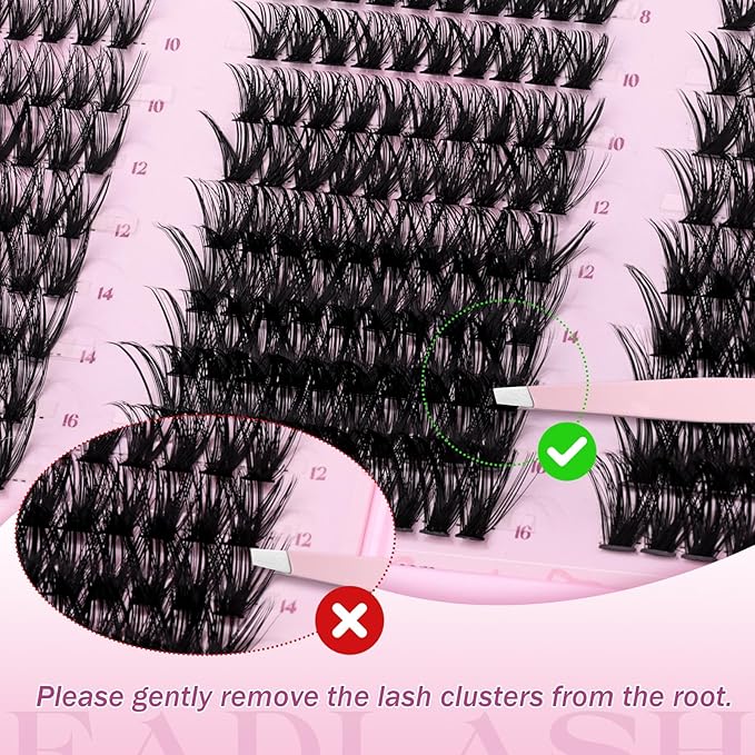 FADLASH Lash Clusters 40D 50D 60D Natural Wispy Eyelash Clusters 8-16mm D Curl Cluster Eyelash Extensions Soft Thin Band DIY at Home