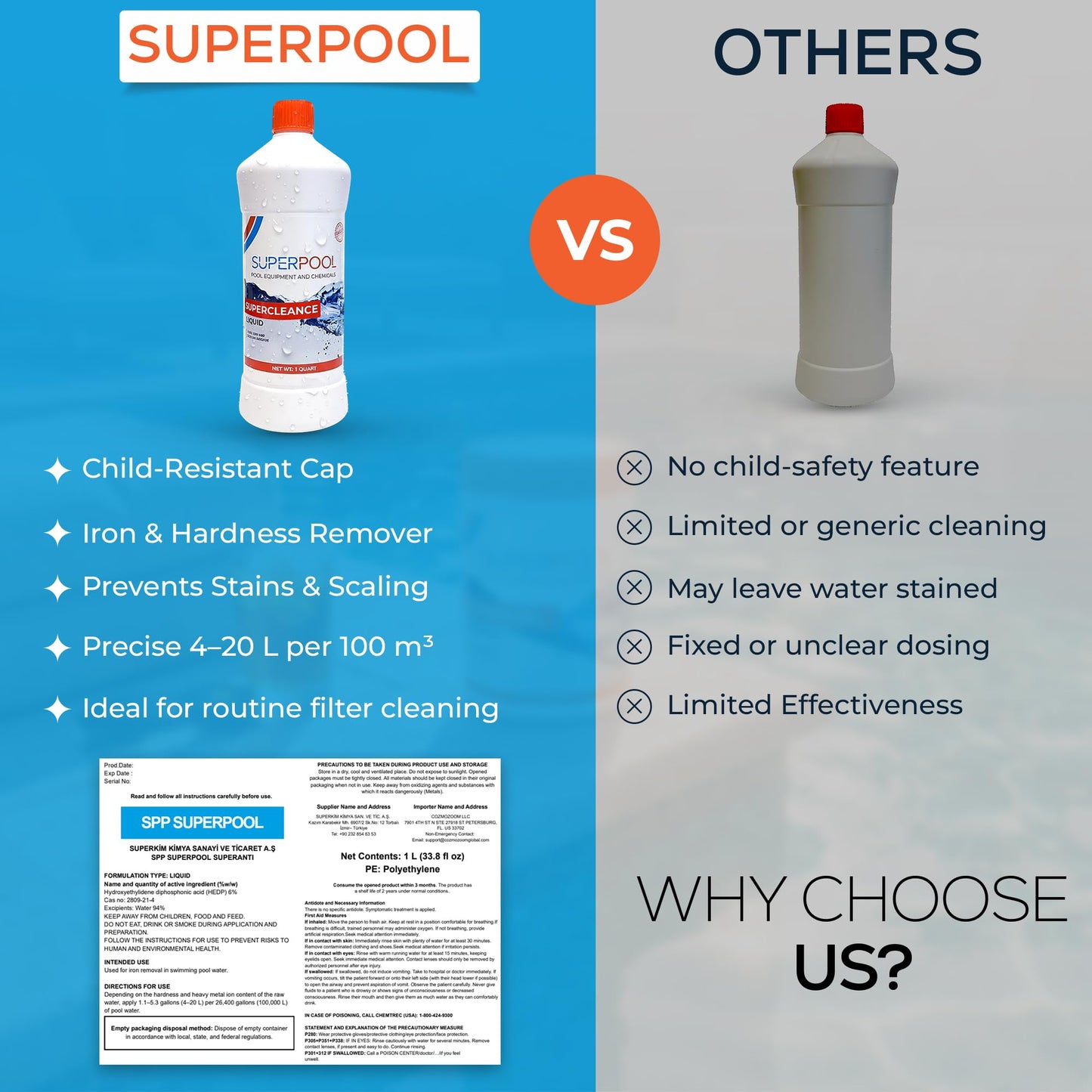 Superpool Pool & Spa Stain and Scale Control – Hard Water Metal Stain Treatment for Pools & Hot Tubs, Calcium -Copper & Iron Out Rust Stain Remover - Liquid Hard Water Stain Remover – 1 Quart