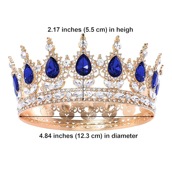 Blue Queen Crown for Women Crystal Tiara for Women Rhinestone Wedding Headband for Bride Hair Accessories for Costume Birthday Party Prom Gifts
