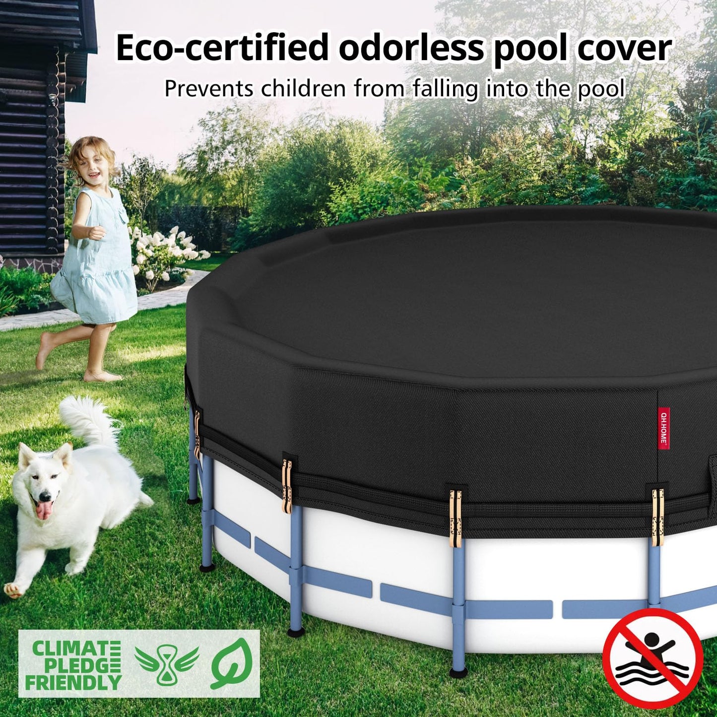 QH.HOME 12Ft Round Pool Cover,Super Windproof Ratchet Straps (1,500lb Break Strength)-Effective Installation/Removal,Pool Cover for Above Ground Pools,Snug Fit,Blocks Leaves, Sun & Water