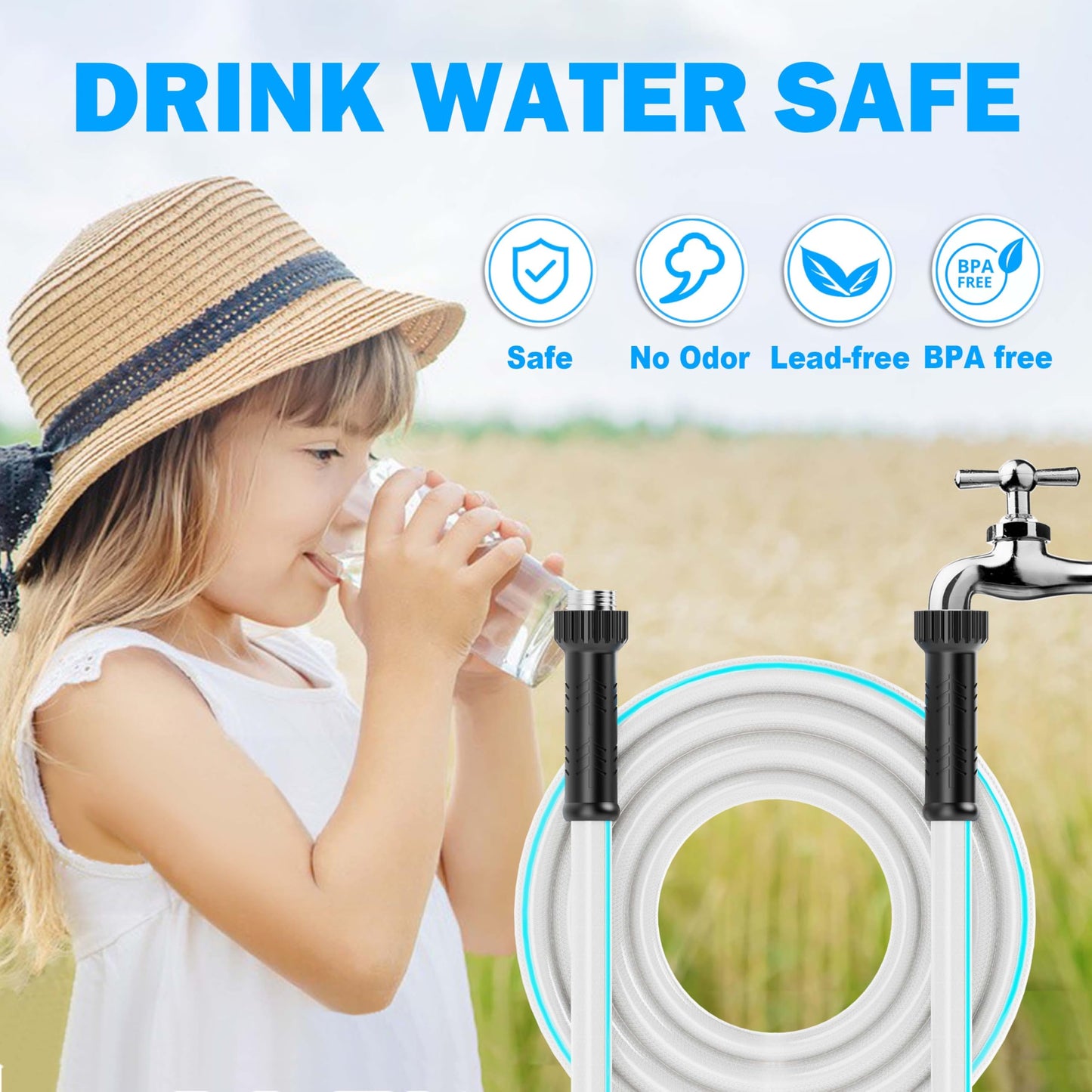 CircleRiver RV Water Hose, 5/8" Premium RV Drinking Water Hose for RV, Camping, Marine, Trailer and Truck, BPA Free, Anti-Kink and Leak-Free, Drinking Water Safe (White, 150FT)