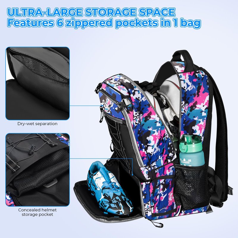 BAIXIXIG Lacrosse Bag for Kids and Youth, Lacrosse Backpack with Helmet Holder and Shoes Compartment, Waterproof Field Hockey Gears Bag for Boys & Girls, Pink