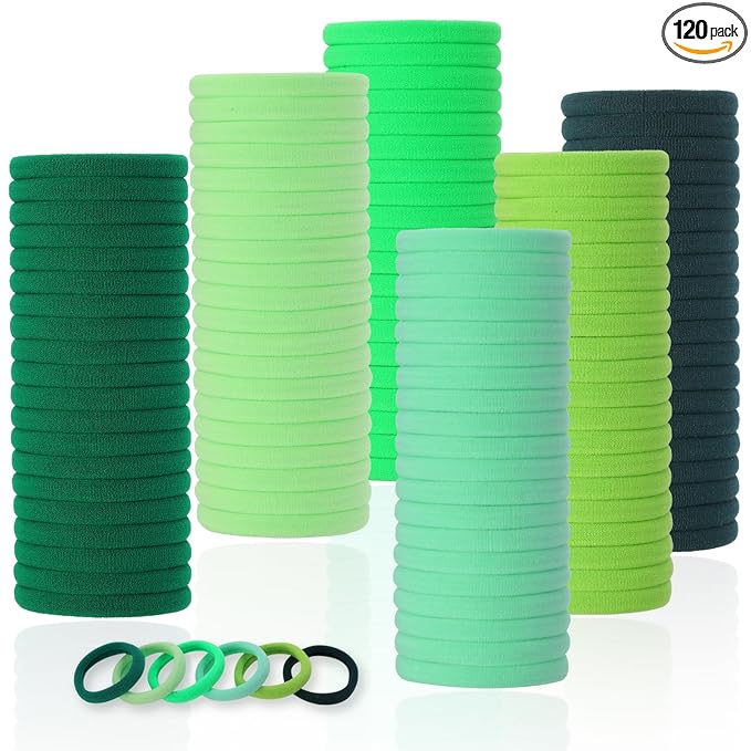 LuSeren 120 Pcs Green Hair Ties for Women, No Damage Soft Seamless Nylon Hair Elastics for Thick Hair, Ponytail Holders,6 Gradient Green Hair Accessories
