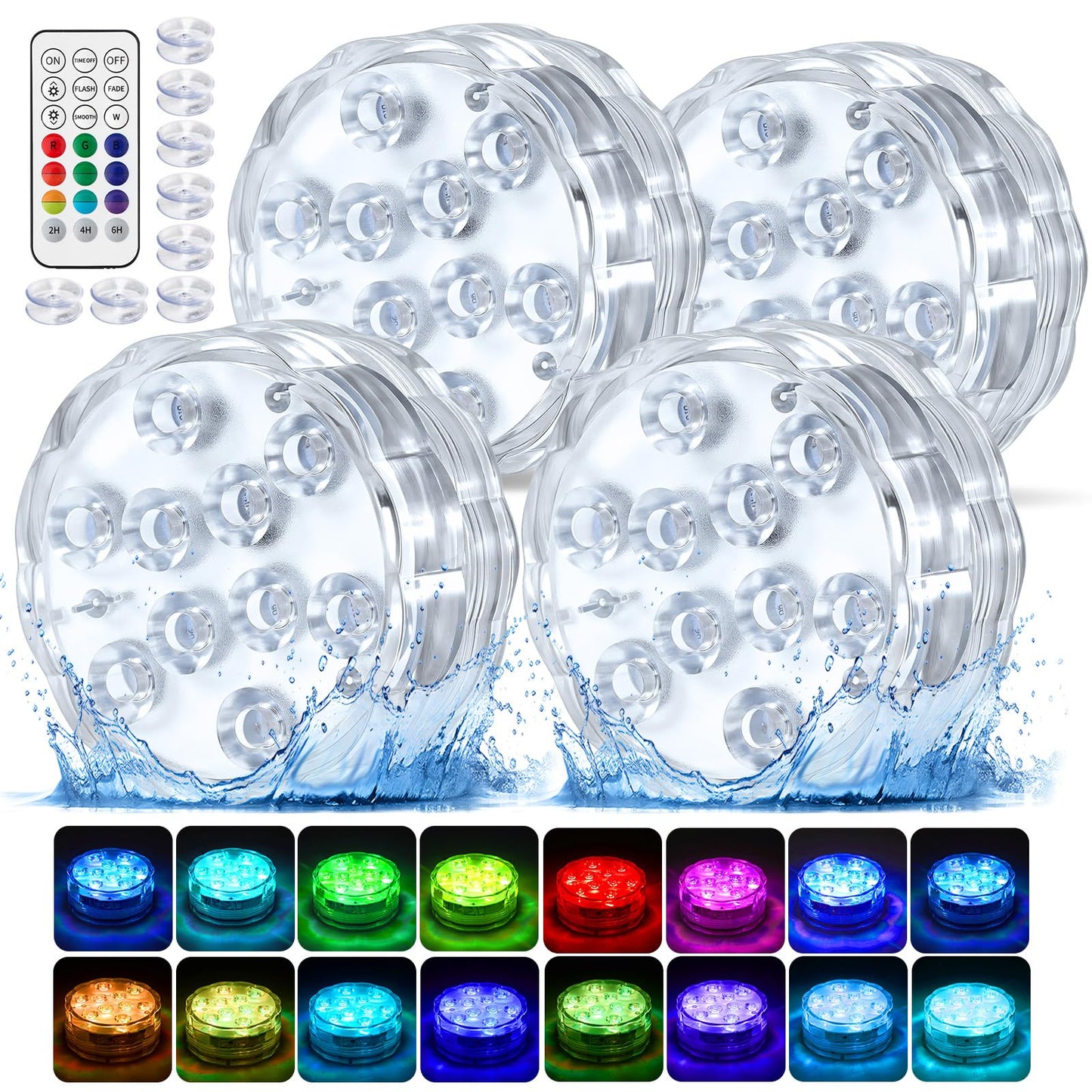 BITIWEND 2026 Upgraded Submersible LED Pool Lights with Remote, 10 LEDs IP68 Waterproof Floating Lights Battery Powered Lights for Hot Tub, Spa, Vase, Pond, Decoration, Party (4 Pack)