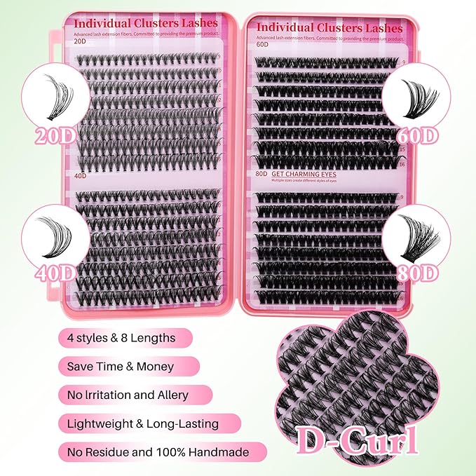 Lash Clusters Kit for Beginners Eyelash Clusters Kit Lashes Clusters Kit Cluster Lashes PestaÃÂ±as Postizas Naturales with Lash Bond&Seal,Lash Tweezers,Brush RITALASH(640pcs 20D+40D+60D+80D Kit,9-16mm)