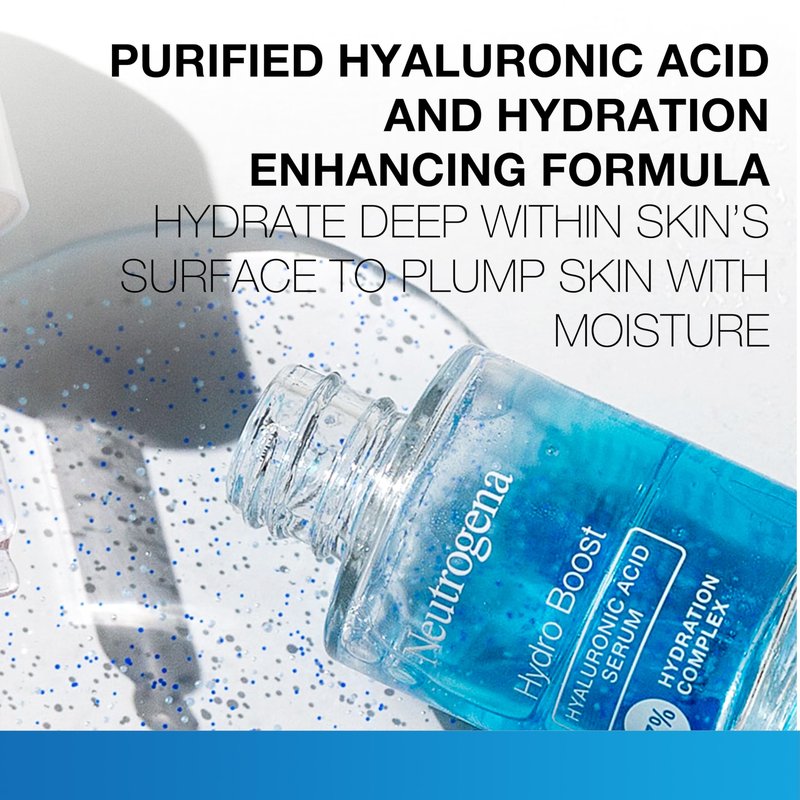 Neutrogena Hydro Boost Hyaluronic Acid Serum for Face & Neck, Lightweight Daily Hydrating Serum with Hyaluronic Acid for Dry Skin, Oil-Free, Non-Comedogenic, Fragrance-Free, 1 fl. oz
