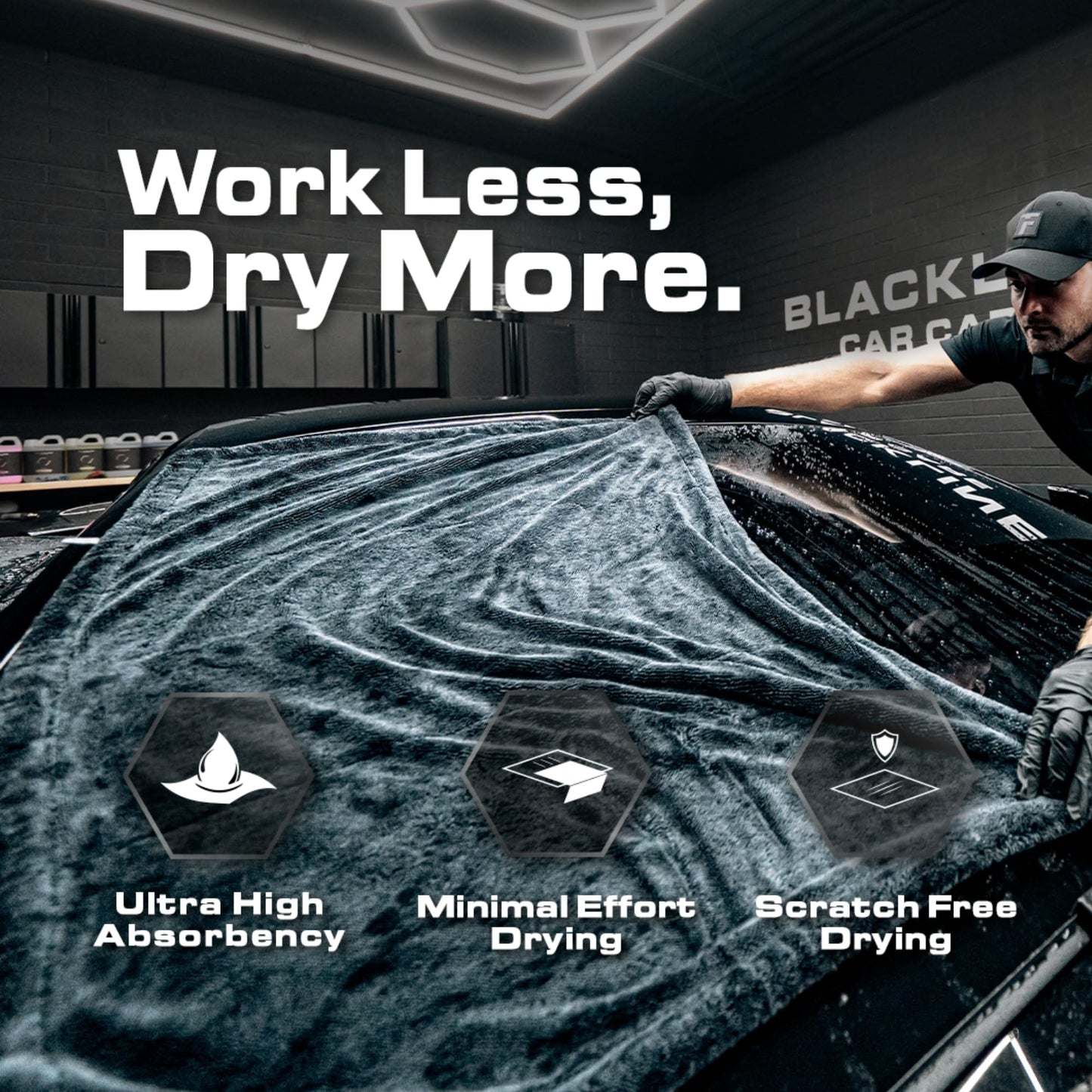 Blackline 24"x36" Twisted-Loop Car Drying Towel, 1300GSM, Streak Free, Lint Free, Reusable - Car Accessories, Microfiber Cleaning Cloth for Car, Truck, SUV - One Pass is All You Need