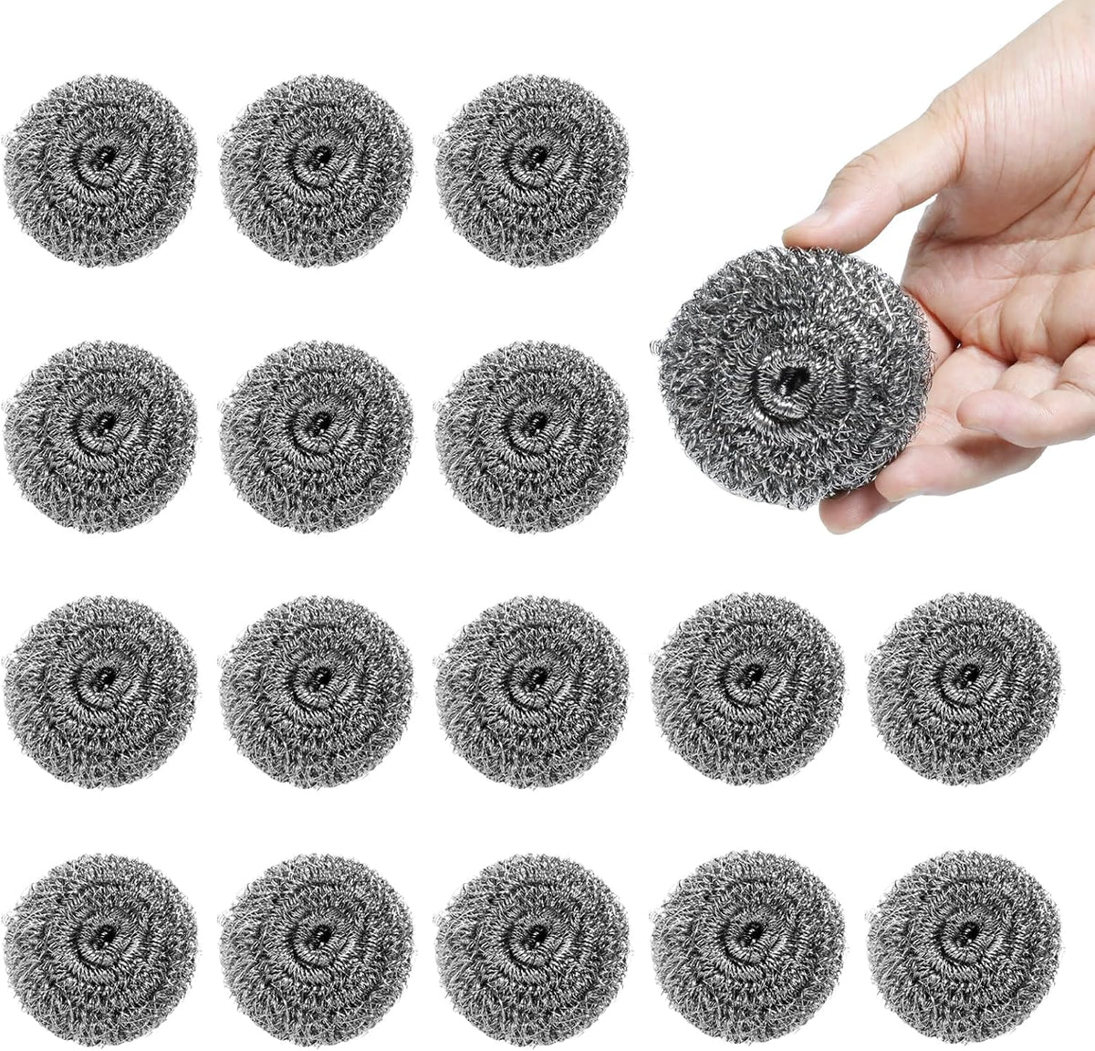 16 Pcs Steel Wool Pads, Stainless Steel Scrubber, Metal Scrubber, Dishwashing Scouring Pads Heavy Duty, Kitchen Scrubbing Sponges for Cleaning Dishes Pots and Pans Bathroom Oven