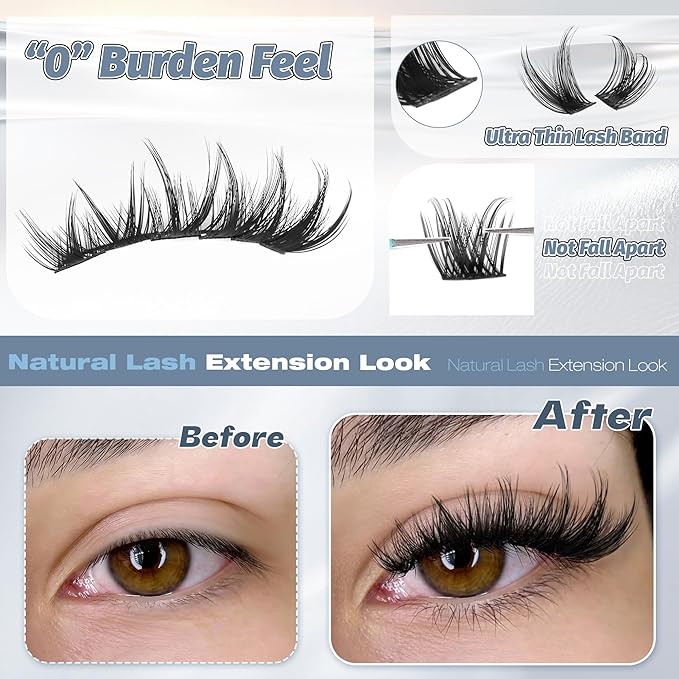 ALICE Lash Clusters Wispy Eyelash Clusters Short 10-14mm Cluster Eyelash Extensions Natural Volume Lash Extensions Thin Band DIY Individual Lashes