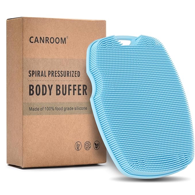 Canroom Silicone Body Scrubber - Anti Zinc Infused-Highly Elastic Bristles Exfoliating Body Scrubber for Shower Body,Cellulite Reduction,Blood Circulation - Azure