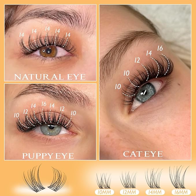 Lash Clusters Natural Eyelash Clusters Wispy Lashes Clusters 10-16mm 100pcs Cluster Eyelash Extensions DIY 3D Individual Lashes Extensions with Invisible Band Natural Lash Extensions by Ruairie