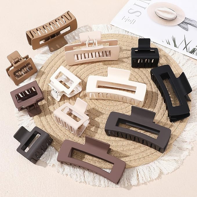 Square Hair Claw Clips,Big and Small Non-slip Square Matte Hair Claw Clips,12 Pcs