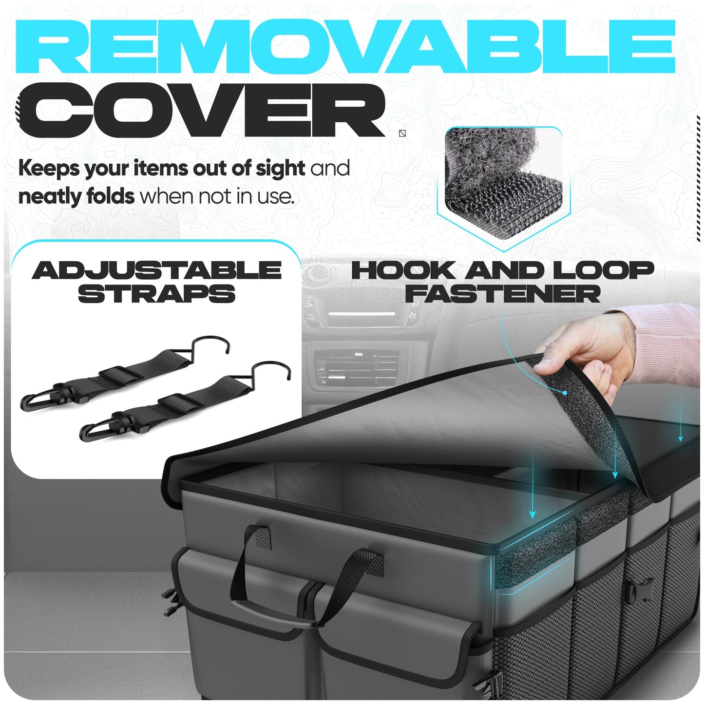 FORTEM Trunk Organizer For SUV Car Trunk Organizer, Foldable Storage, Car Accessories for Women Men, Collapsible Bag, Perfect Christmas Gifts, 600D Oxford, Non Slip Bottom, Straps, Soft Cover (50L)