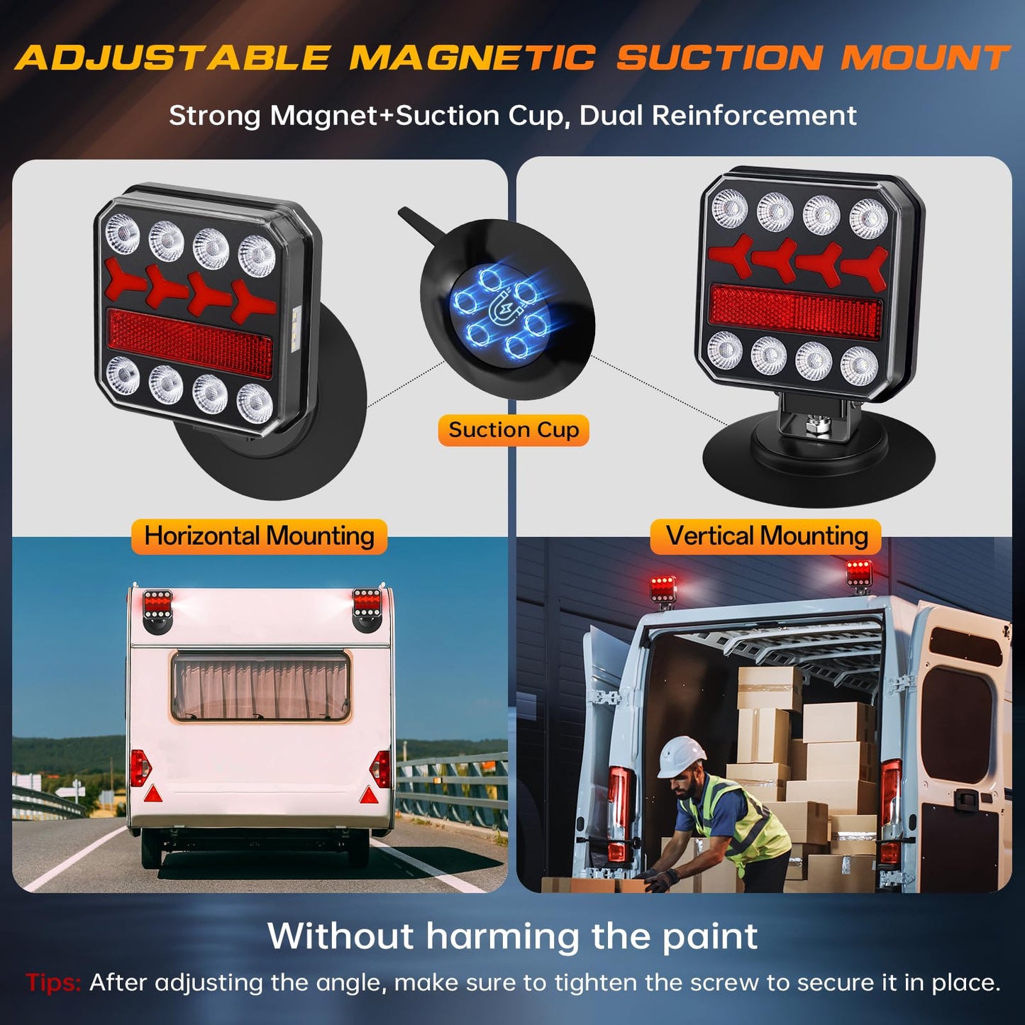 ZUNAICE Wireless Trailer Lights, Rechargeable Magnetic LED Trailer Lights with Reverse Light, Portable Wireless Tow Tail Light Kit for Trucks, Boats, RVs, Campers