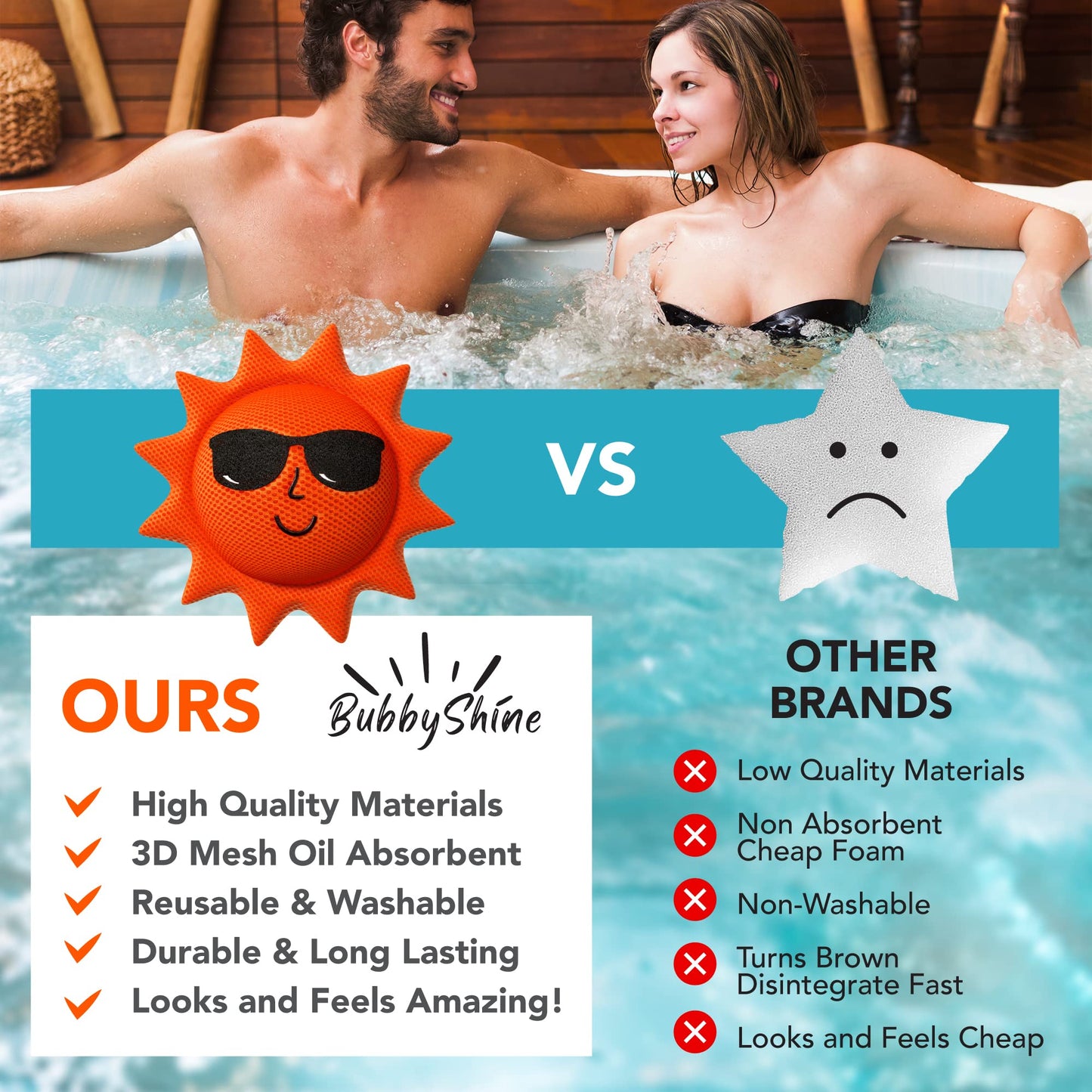BubbyShine, Hot Tub Scum Absorber for Spa Cleaner - Hot Tub Accessories for Adults, Hot Tub Scum Sponge for Hot Tub Oil Absorbing Sponge for Hot Tub Skimmer, Hot Tub Sponge Scum Remover