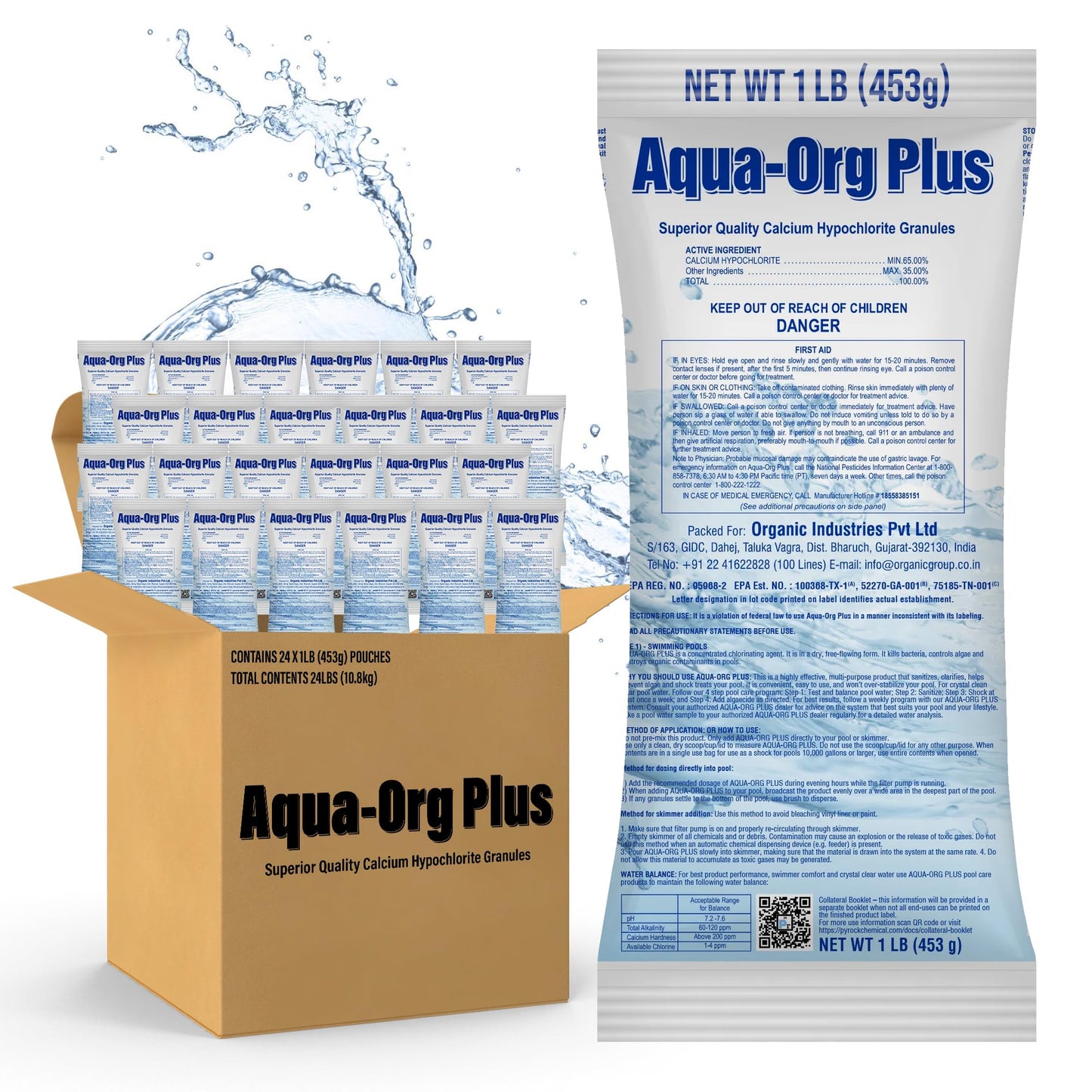 Pool Shock by Pyrock Chemical Aqua Org Plus - 65% Granular Cal Hypo - Swimming Pool Shock for In-Ground, Above Ground, Spas & Hot Tubs (24x1 lb Bags)